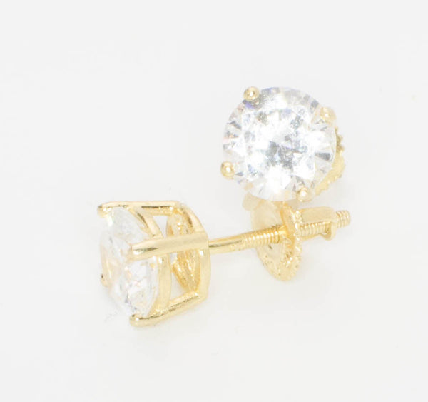 Sterling Silver Gold Plated 7mm Round Clear CZ BASKET Screw back Earrings - Jewelryland.com