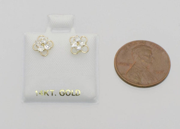 Flower Stud Earrings with Clear CZ Stud 14k Gold Screwbacks - Jewelryland.com
