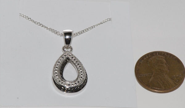 925 Sterling Silver .01 ct Open Teardrop Diamond Necklace, 18" chain - Jewelryland.com