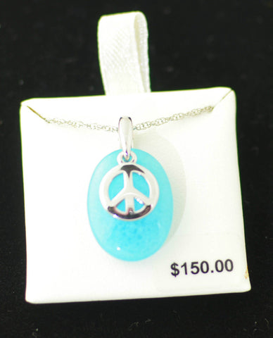 Blue Quartz Peace Sign Necklace .925 Sterling Silver, 18 inches - Jewelryland.com