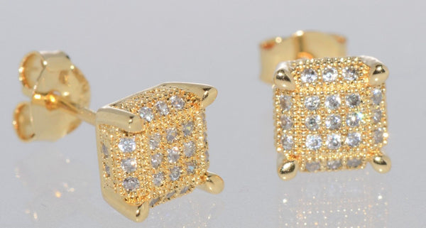 Micro Pave Stud Earrings 925 Sterling Silver Square 7mm Clear Cubic Zirconia 3d - Jewelryland.com