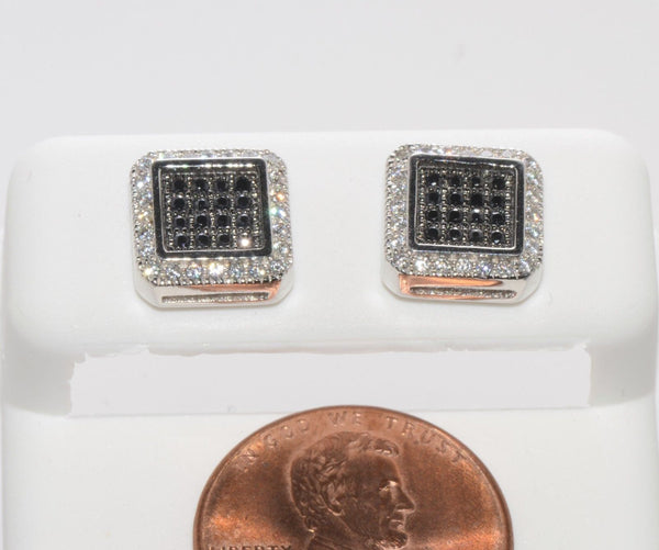 Mens Screwback Earrings Hip Hop Black & White CZ Studs Sterling Silver ASC Brand - Jewelryland.com