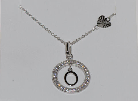 Sterling Silver Floating Letter O CZ Circle Initial 17" Necklace Cubic Zirconia - Jewelryland.com