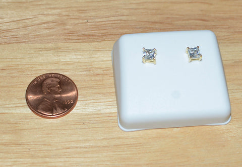 Square CZ Stud Earrings Screw backs Cubic Zirconia Yellow 925 Silver - Jewelryland.com