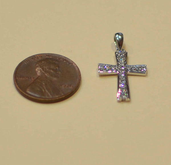 925 Sterling Silver Cross Pendant with Micropave CZ Cubic Zirconia 25mm - Jewelryland.com