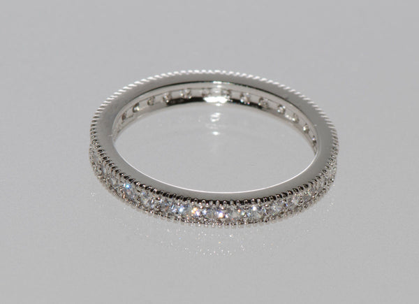 Sterling Silver 3mm Brilliant Cubic Zirconia Band CZ Ring with Rhodium - Jewelryland.com