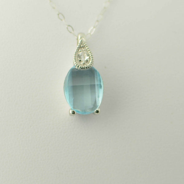 925 Sterling Silver Blue Topaz & White Topaz Gemstone Pendant Necklace 18" chain - Jewelryland.com