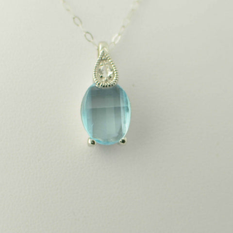 925 Sterling Silver Blue Topaz & White Topaz Gemstone Pendant Necklace 18" chain - Jewelryland.com