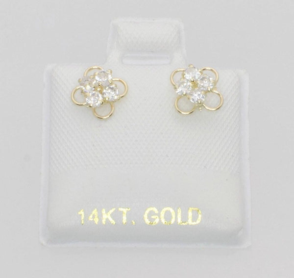 Flower Stud Earrings with Clear CZ Stud 14k Gold Screwbacks - Jewelryland.com