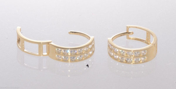 Huggie Earrings Hinged Hoops 14k Yellow Gold 2 Row Clear CZ 12mm x 4mm - Jewelryland.com