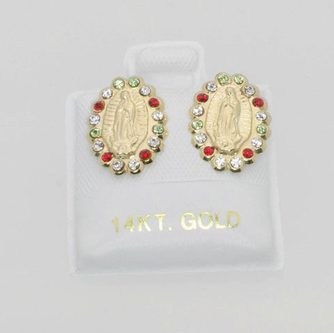 Saint Virgin of Guadalupe CZ Studs Screwback Earrings 14k Yellow Gold - Jewelryland.com