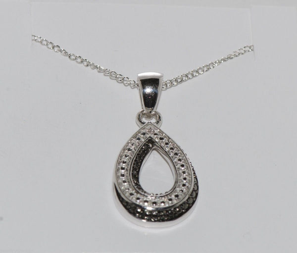 925 Sterling Silver .01 ct Open Teardrop Diamond Necklace, 18" chain - Jewelryland.com