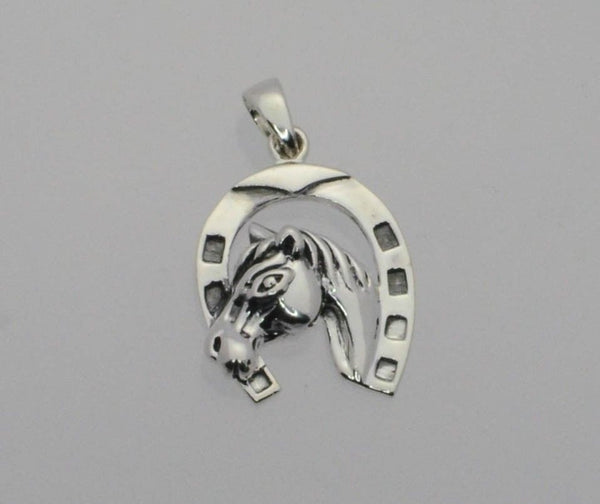 .925 Sterling Silver Horse Horseshoe Pendant Western 24mm - Jewelryland.com