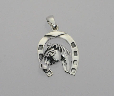 .925 Sterling Silver Horse Horseshoe Pendant Western 24mm - Jewelryland.com