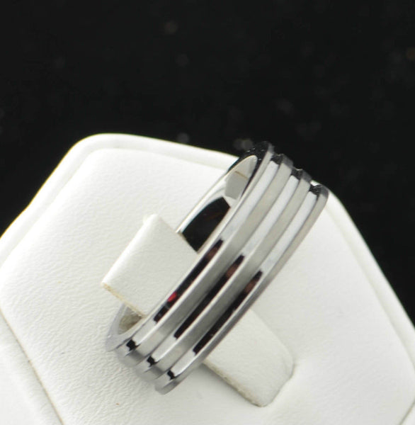 8mm Band Tungsten Carbide Ring Triple Groove High Polish - Jewelryland.com