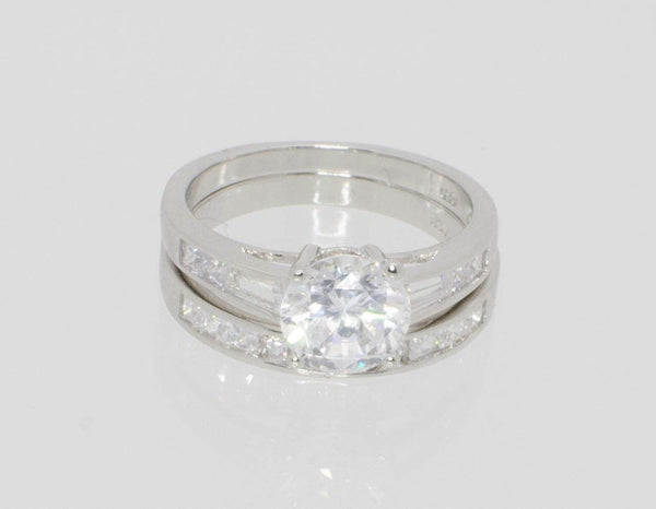 Sterling Silver Engagement Ring & Wedding Band Cubic Zirconia CZ ss w/ Rhodium - Jewelryland.com