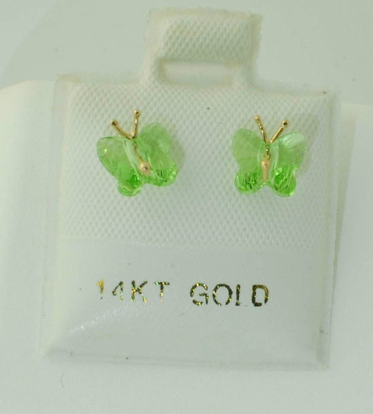 14k Gold Butterfly Earrings with Screw Backs - Magenta or Light Green - Jewelryland.com