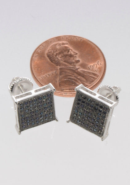 Screw Back Stud Earrings Sterling Silver Square Black Cubic Zirconia 10mm ASC - Jewelryland.com
