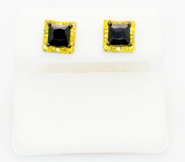 Sterling Silver Black and Yellow Cubic Zirconia Stud Earrings Screwbacks 6mm - Jewelryland.com