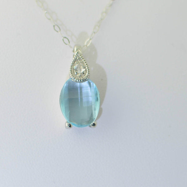 925 Sterling Silver Blue Topaz & White Topaz Gemstone Pendant Necklace 18" chain - Jewelryland.com