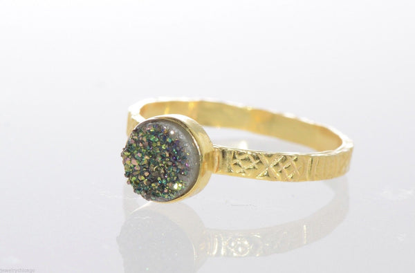 Sterling Silver Amethyst Druzy Ring 18k Gold Plated Multicolor Purple Green SZ6 - Jewelryland.com