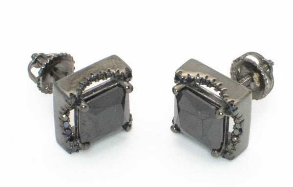 Sterling Silver 8mm Black Cubic Zirconia Earrings Micropave Stones Screwbacks - Jewelryland.com