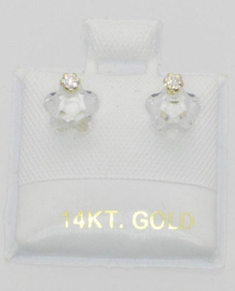 Clear Flower Stud Earrings with Screw Backs 14k Yellow Gold - 6mm - Jewelryland.com