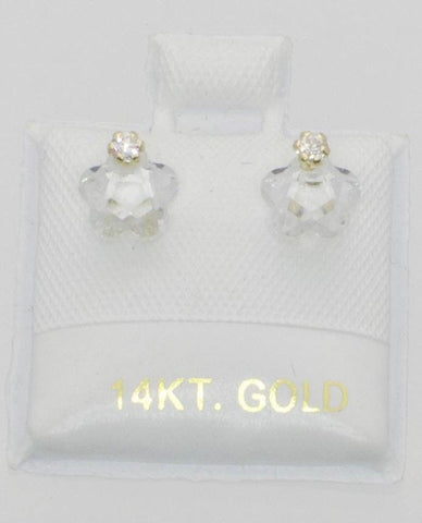 Clear Flower Stud Earrings with Screw Backs 14k Yellow Gold - 6mm - Jewelryland.com