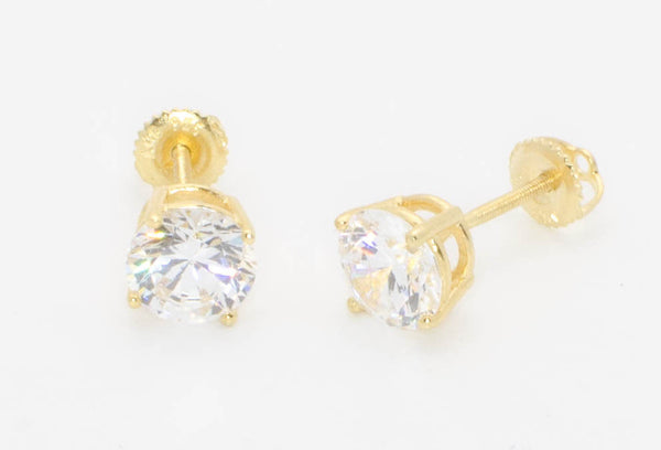Sterling Silver Gold Plated Cubic Zirconia Stud Earrings Screw Back 8mm Round - Jewelryland.com