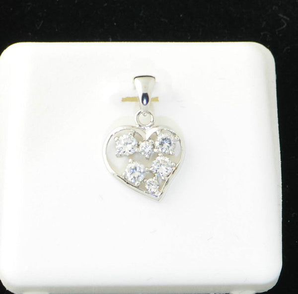 Cubic Zirconia Heart Pendant .925 Sterling Silver CZ Cluster 16mm x 12mm - Jewelryland.com