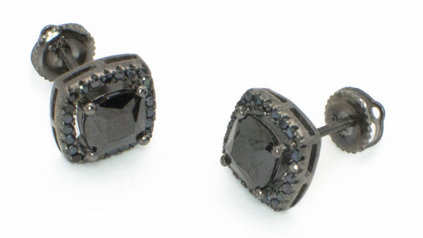 Black CZ Stud Earrings Screwback Sterling Silver Micropave 8mm Square ASC Brand - Jewelryland.com