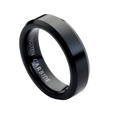 6mm Band Tungsten Carbide Flat High Polish Black Enamel Beveled Edge Ring - Jewelryland.com