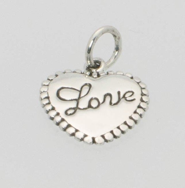 Small Heart Peart with Cursive Love Inscribed .925 Sterling Silver - Jewelryland.com
