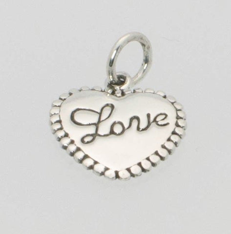 Small Heart Peart with Cursive Love Inscribed .925 Sterling Silver - Jewelryland.com