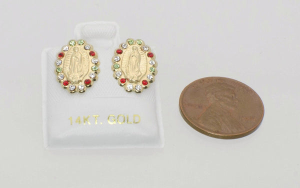 Saint Virgin of Guadalupe CZ Studs Screwback Earrings 14k Yellow Gold - Jewelryland.com