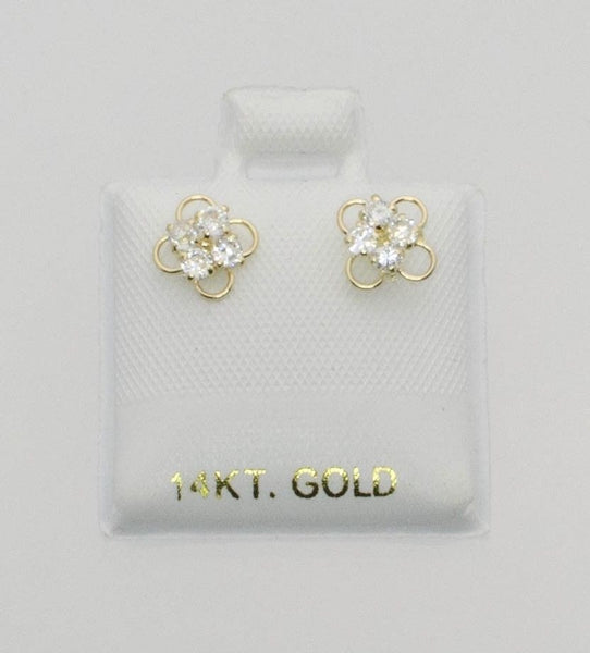 Flower Stud Earrings with Clear CZ Stud 14k Gold Screwbacks - Jewelryland.com