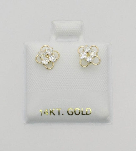 Flower Stud Earrings with Clear CZ Stud 14k Gold Screwbacks - Jewelryland.com