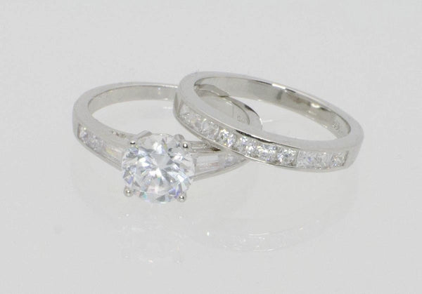 Sterling Silver Engagement Ring & Wedding Band Cubic Zirconia CZ ss w/ Rhodium - Jewelryland.com