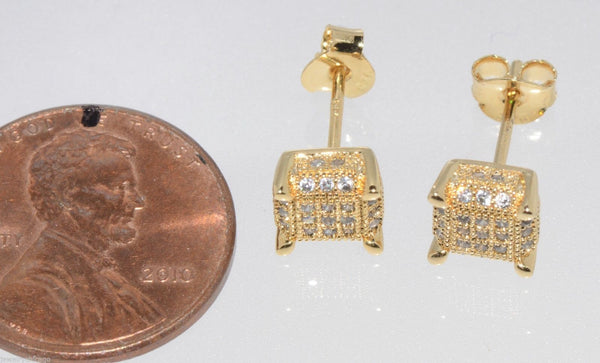 Micro Pave Stud Earrings 925 Sterling Silver Square 7mm Clear Cubic Zirconia 3d - Jewelryland.com