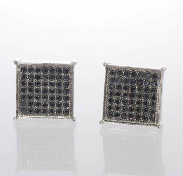 Screw Back Stud Earrings Sterling Silver Square Black Cubic Zirconia 10mm ASC - Jewelryland.com