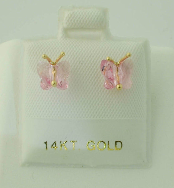 14k Gold Butterfly Earrings with Screw Backs - Magenta or Light Green - Jewelryland.com