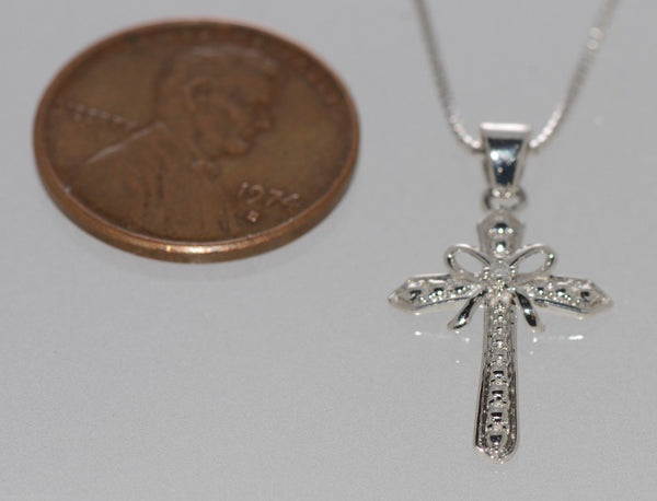 Diamond Cross Pendant Necklace .01ct 925 Sterling Silver, 18" chain - Jewelryland.com