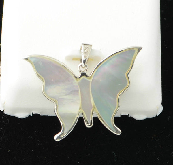 Butterfly Pendant with Shell Reversible Pendant .925 Sterling Silver - Jewelryland.com