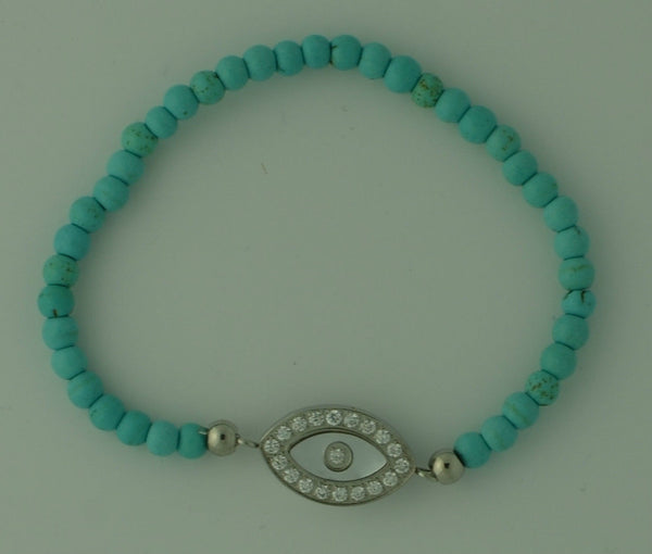 Evil Eye Bracelet Turquoise Beads Mother of Pearl Lucky Eye Handmade Jewelry - Jewelryland.com