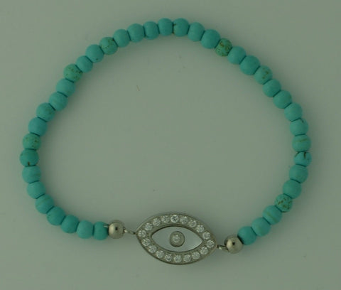 Evil Eye Bracelet Turquoise Beads Mother of Pearl Lucky Eye Handmade Jewelry - Jewelryland.com