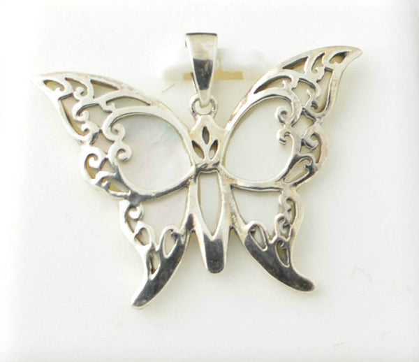 Butterfly Pendant with Shell Reversible Pendant .925 Sterling Silver - Jewelryland.com