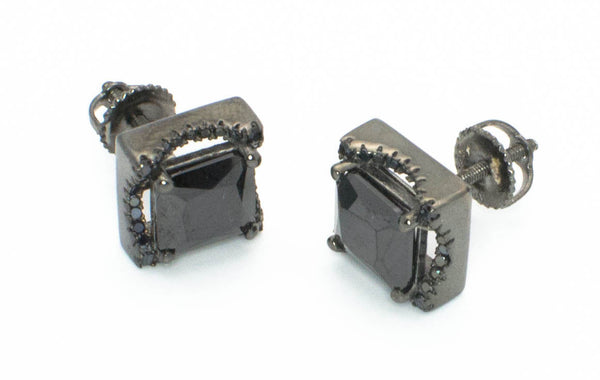 Sterling Silver 8mm Black Cubic Zirconia Earrings Micropave Stones Screwbacks - Jewelryland.com