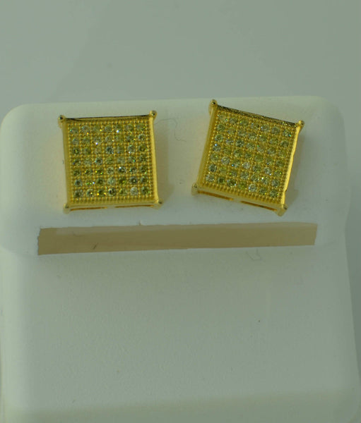 Sterling Silver Yellow Cubic Zirconia Square Stud Earrings Screw Back ASC - Jewelryland.com