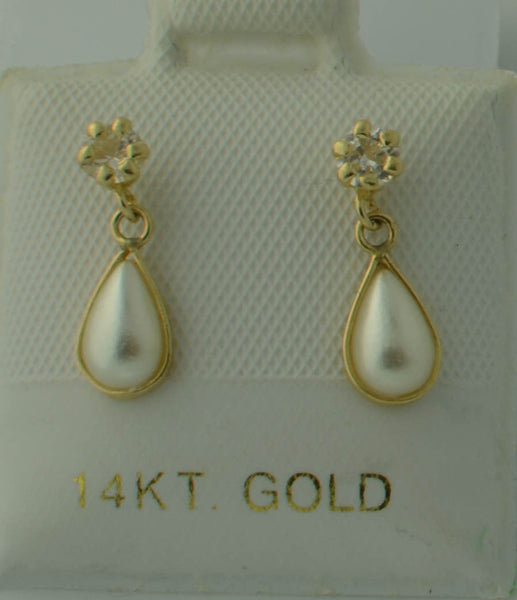 Pearl Earrings 14k Gold Teardrop Dangle CZ Cubic Zirconia Screwback Studs - Jewelryland.com