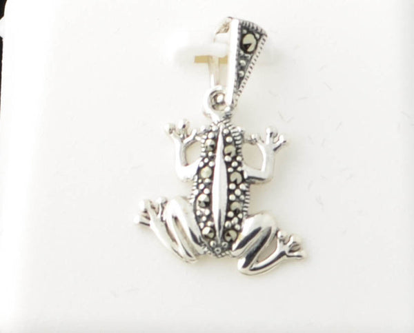 Marcasite Frog Pendant .925 Sterling Silver 24mm - Jewelryland.com